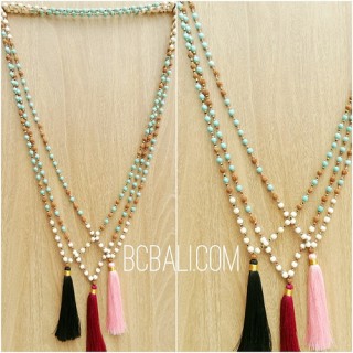 three color tassels necklaces bead wood rudraksha stone